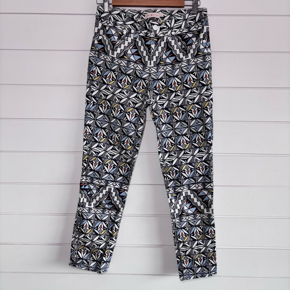 Tory Burch  Geometric Acoma Print Slim Fit Cropped Jeans Pants Size 26 - Picture 1 of 13